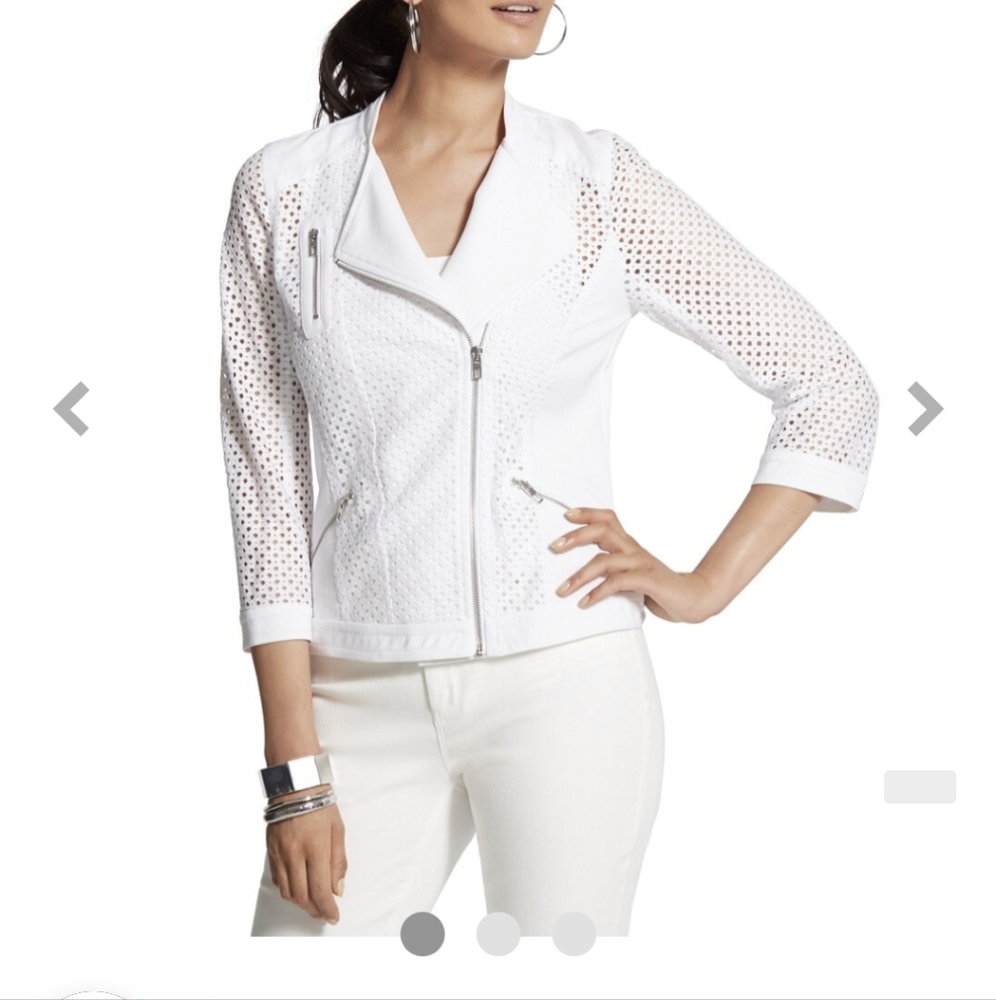 Chico's Moto Jacket Diamond Mesh White Large